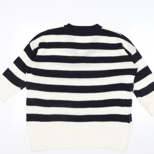 Roman Women’s Navy Stripe V-Neck Knit Jumper Size 14 Relaxed Fit