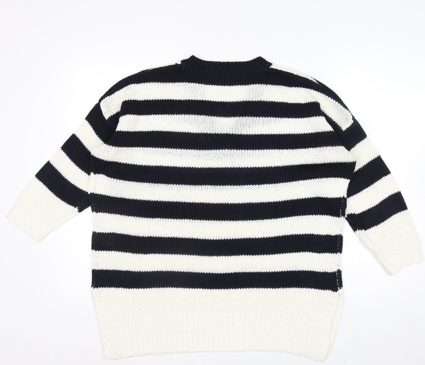 Roman Women’s Navy Stripe V-Neck Knit Jumper Size 14 Relaxed Fit