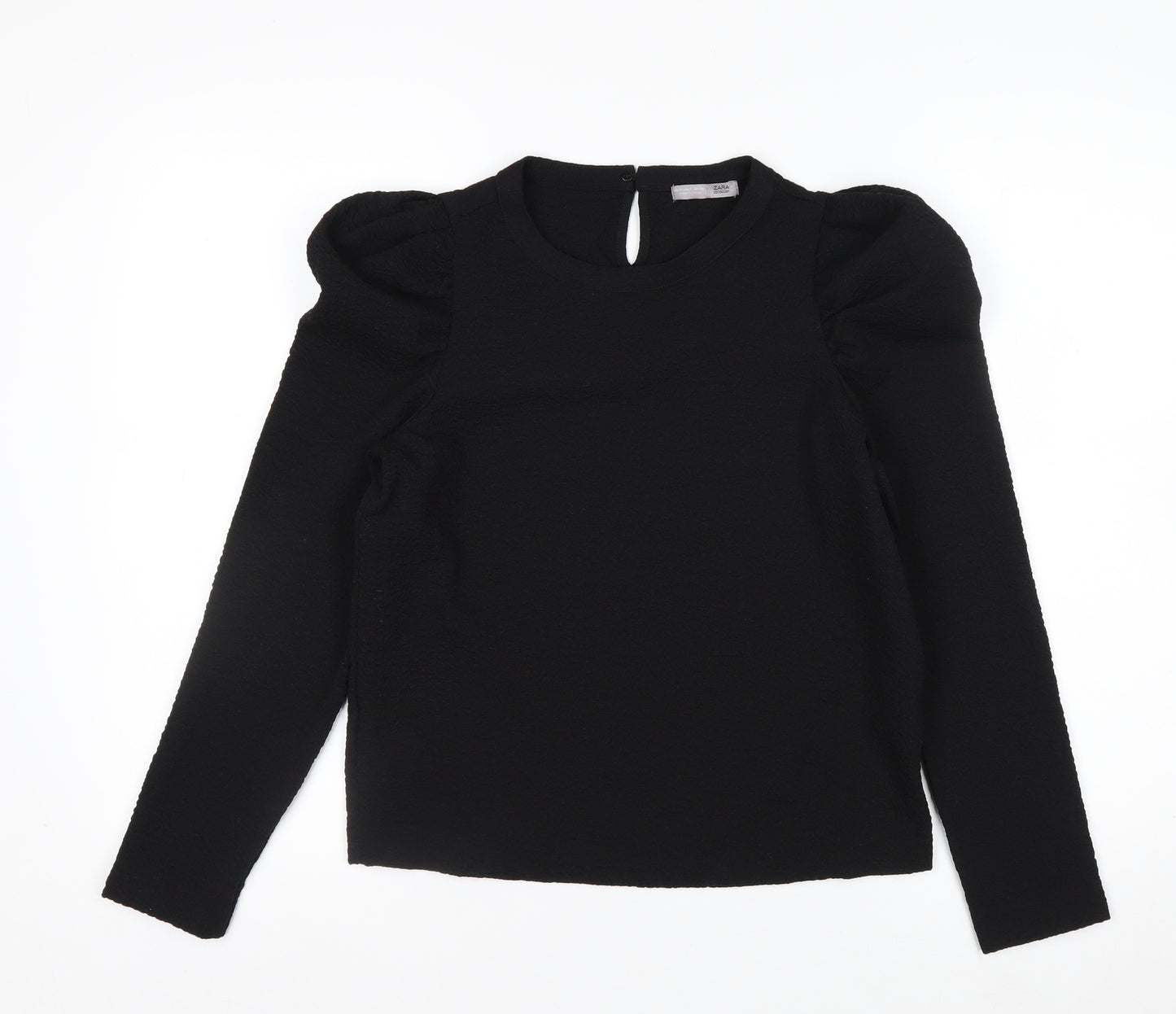 Zara Women Black Puff Sleeve Long Sleeve Woven Blouse Size S