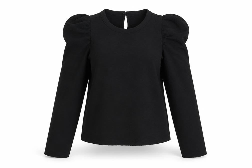 Zara Women Black Puff Sleeve Long Sleeve Woven Blouse Size S