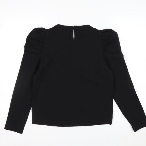 Zara Women Black Puff Sleeve Long Sleeve Woven Blouse Size S