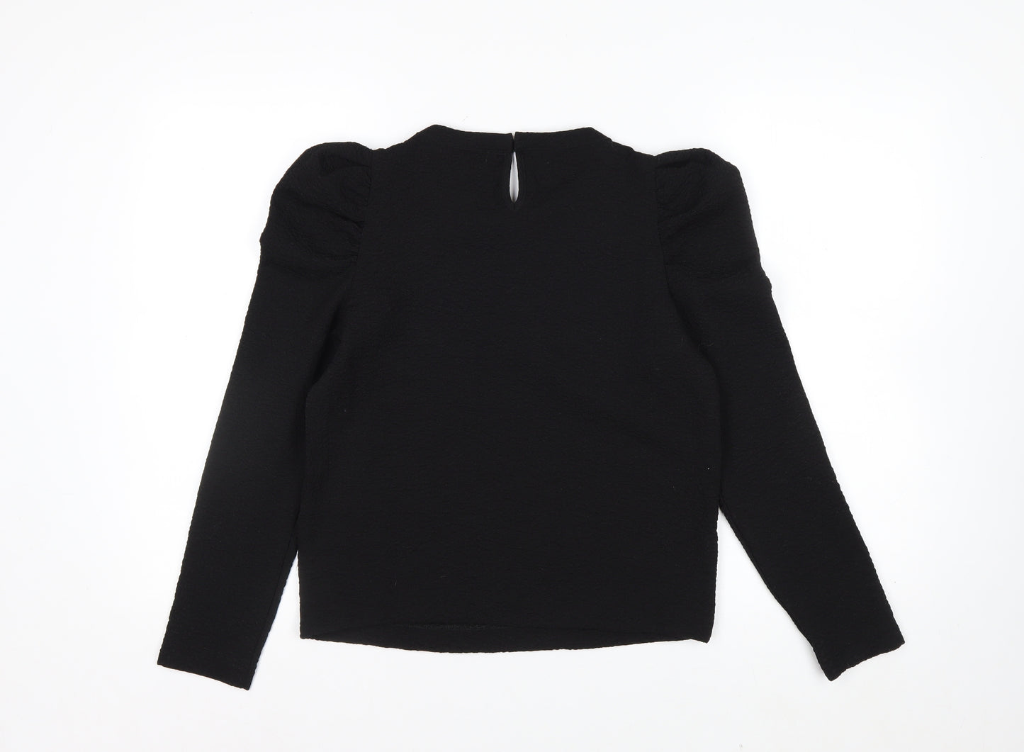 Zara Women Black Puff Sleeve Long Sleeve Woven Blouse Size S
