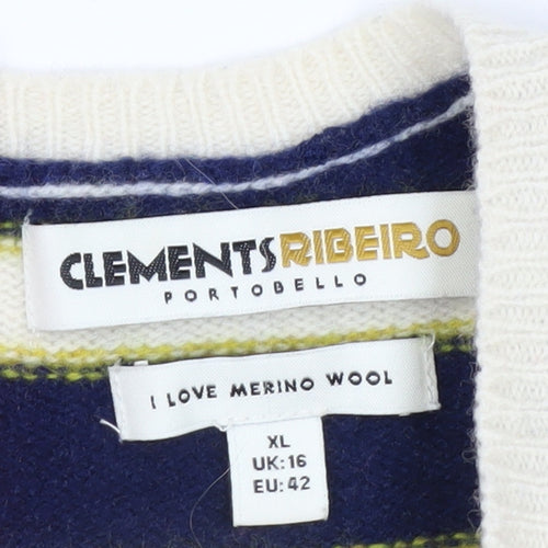 Clements Ribeiro Women’s Multicoloured Striped Merino Wool Jumper Size 16