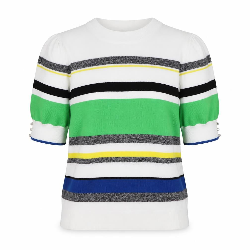 Front view of Next Women’s Multicoloured Striped Knit T-Shirt, size UK 14
