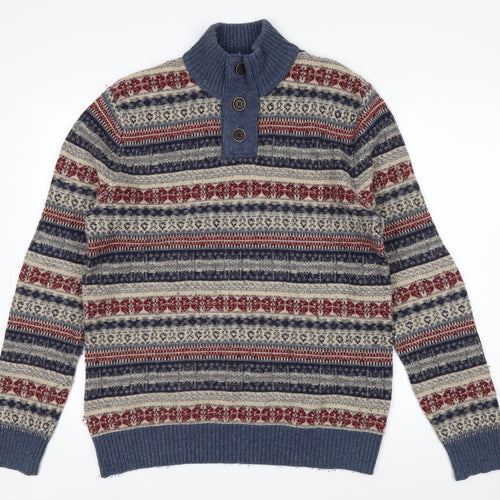 Mantaray Men's Multicoloured Fair Isle Henley Wool Jumper M