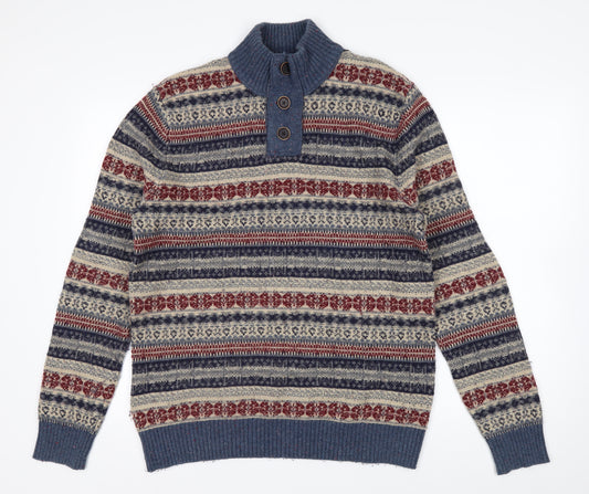 Mantaray Men's Multicoloured Fair Isle Henley Wool Jumper M