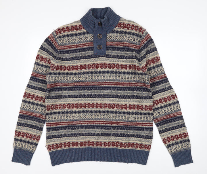 Mantaray Men's Multicoloured Fair Isle Henley Wool Jumper M