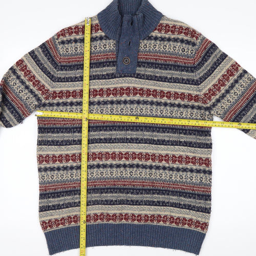 Mantaray Men's Multicoloured Fair Isle Henley Wool Jumper M