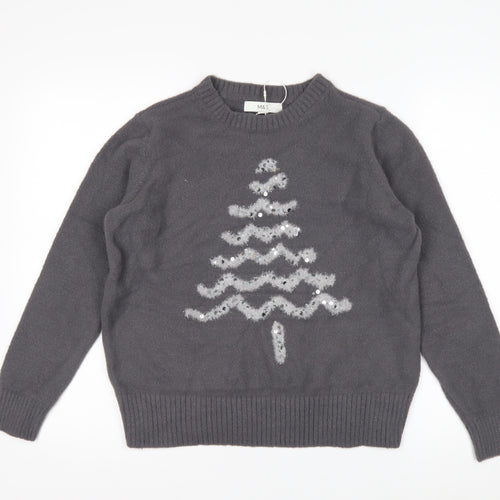 Marks and Spencer Women's Grey Sequin Christmas Jumper Size S