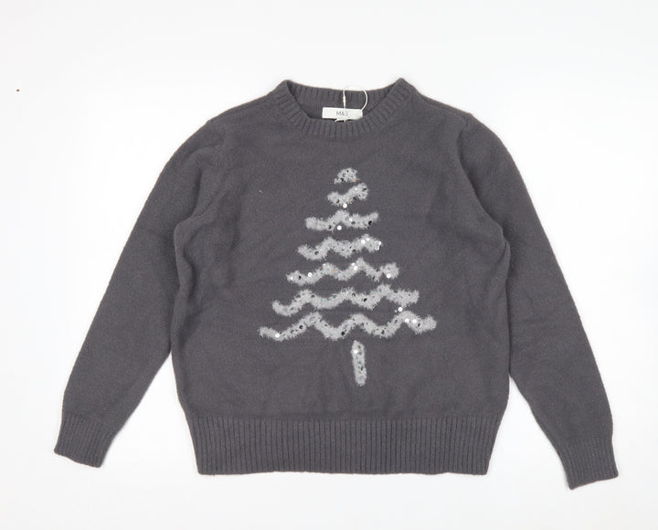 Marks and Spencer Women's Grey Sequin Christmas Jumper Size S