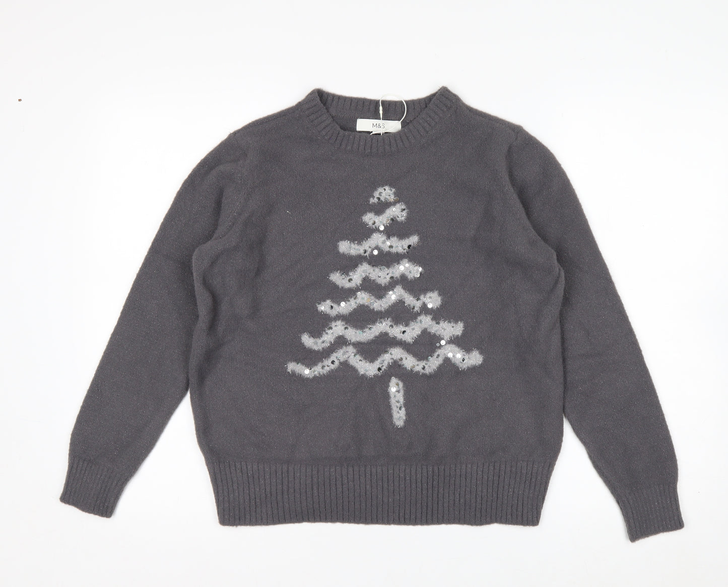 Marks and Spencer Women's Grey Sequin Christmas Jumper Size S