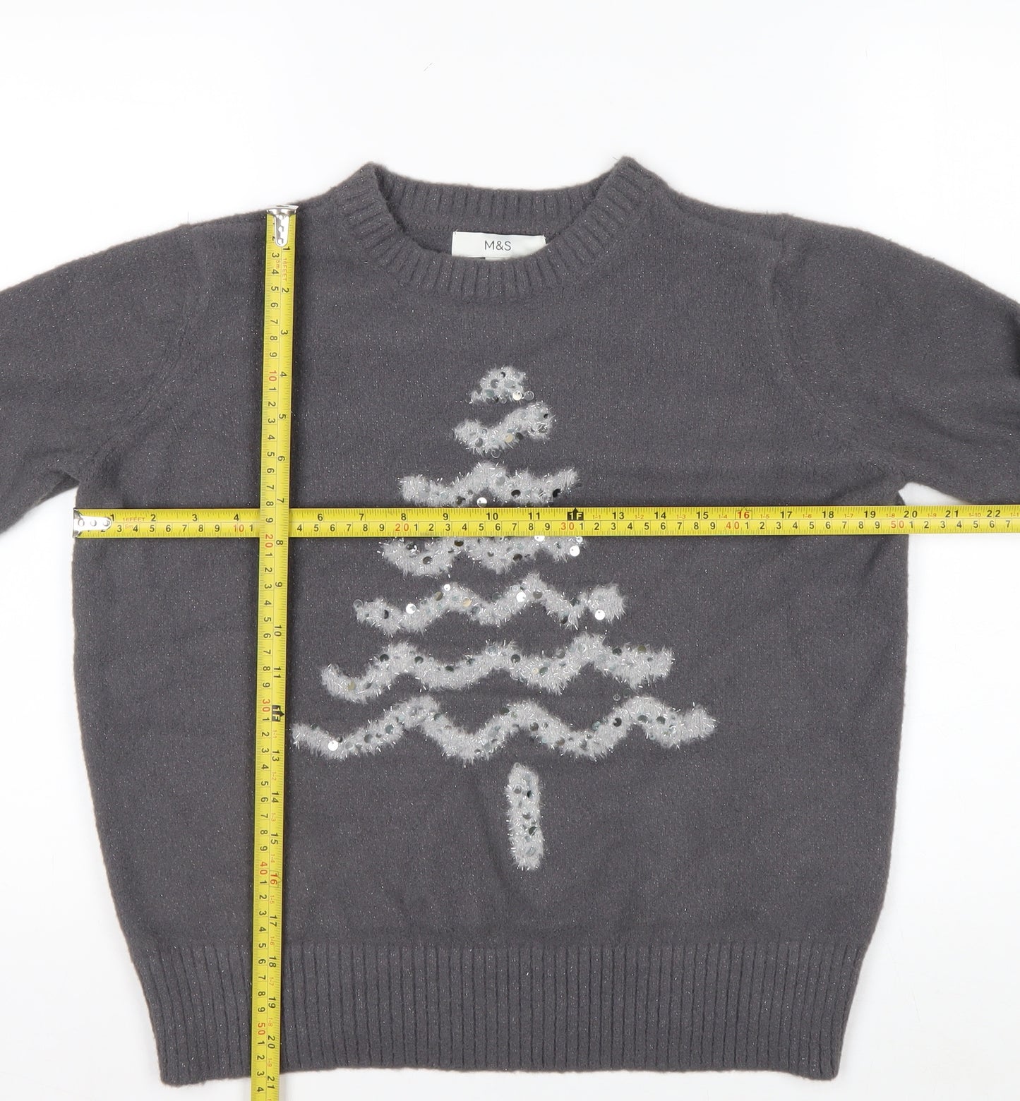 Marks and Spencer Women's Grey Sequin Christmas Jumper Size S