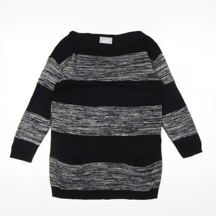 Wallis Womens Black Striped Knit Pullover Jumper Size S