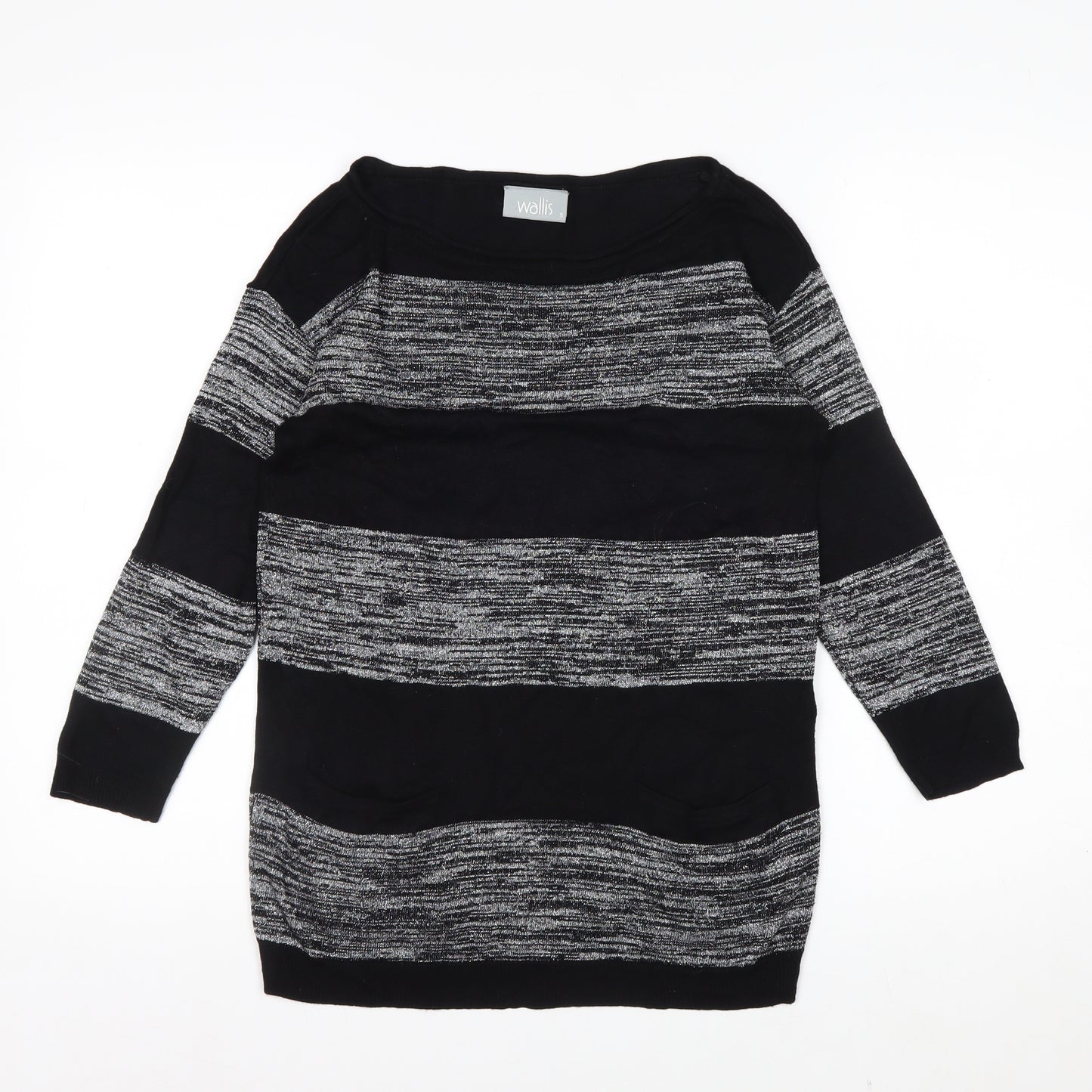 Wallis Womens Black Striped Knit Pullover Jumper Size S