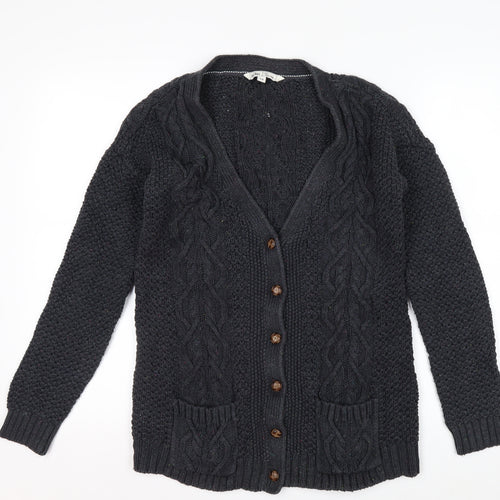 Fat Face Women's Black Size 12 Cable Knit Wool Blend Cardigan