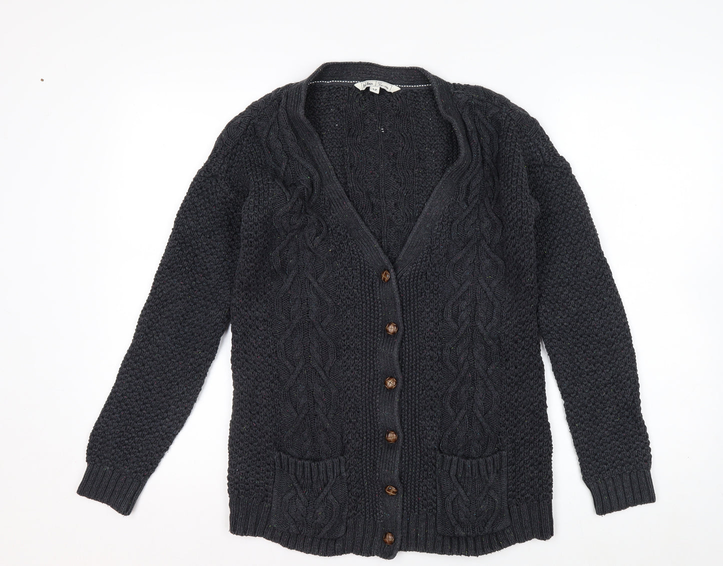 Fat Face Women's Black Size 12 Cable Knit Wool Blend Cardigan