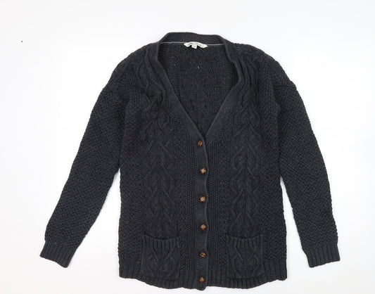Fat Face Women's Black Size 12 Cable Knit Wool Blend Cardigan