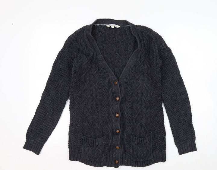 Fat Face Women's Black Size 12 Cable Knit Wool Blend Cardigan