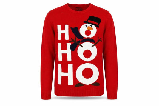 Front view of Cedarwood State Men's Red Christmas Snowman Jumper, size S