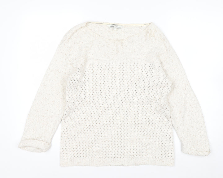 Fat Face Women's Ivory Cotton Open-Knit Jumper Size 8
