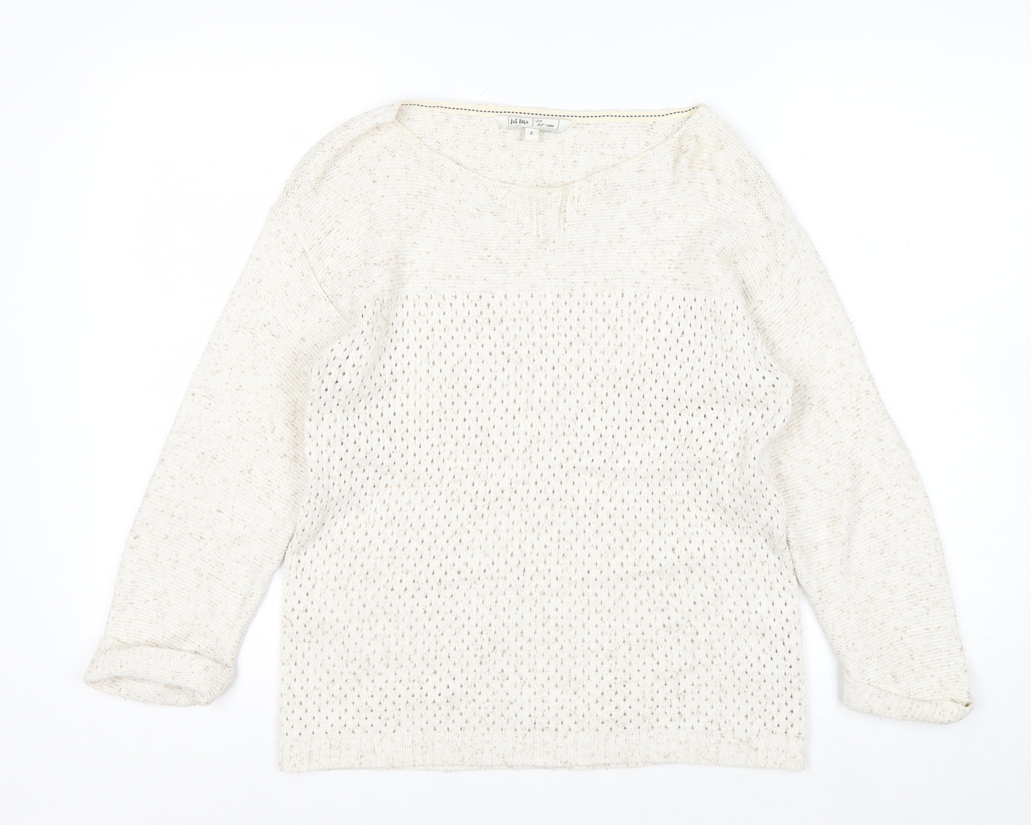 Fat Face Women's Ivory Cotton Open-Knit Jumper Size 8