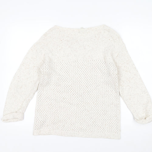 Fat Face Women's Ivory Cotton Open-Knit Jumper Size 8