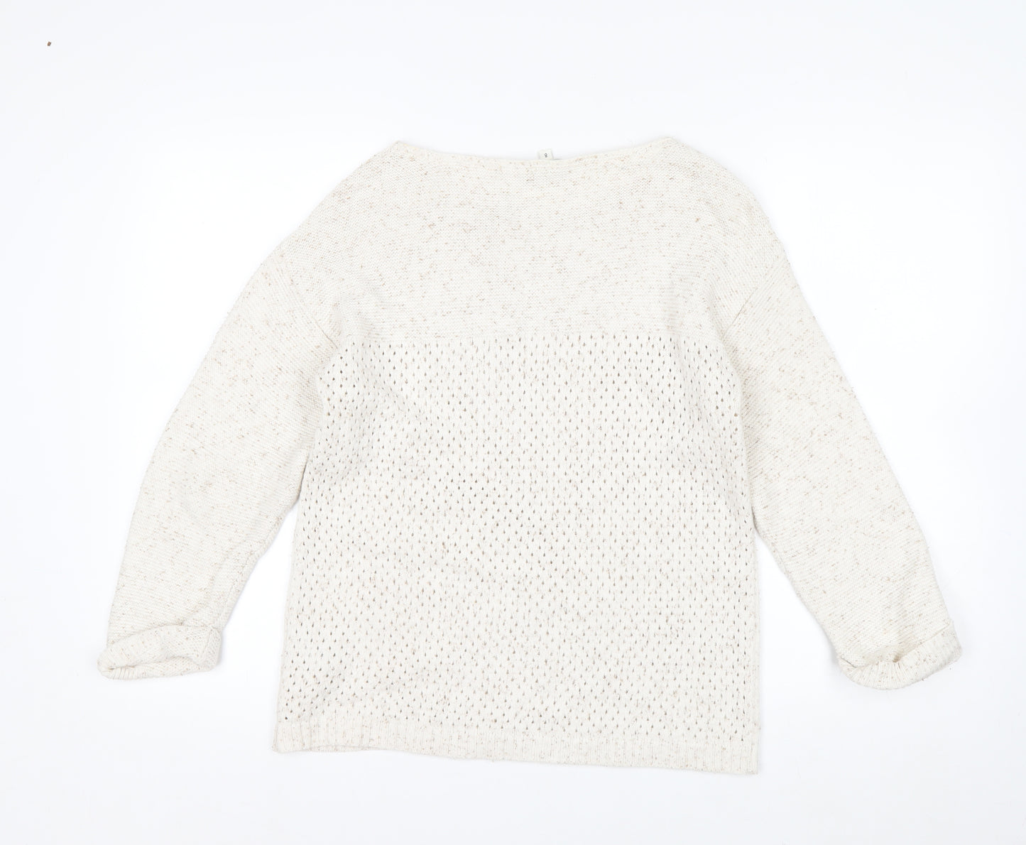 Fat Face Women's Ivory Cotton Open-Knit Jumper Size 8