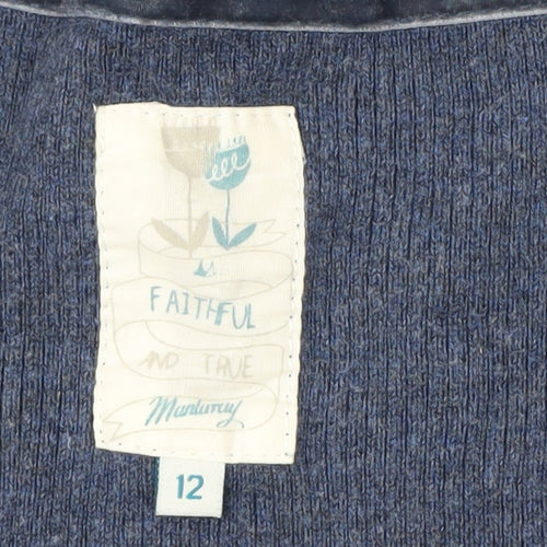 Monsoon Women’s Blue Embroidered Bird Cotton Wool V-Neck Cardigan Size 12
