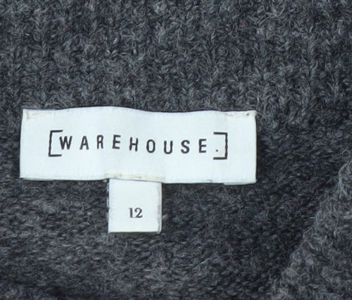 Warehouse Womens Grey Beaded Mock Neck Knit Jumper Size 12