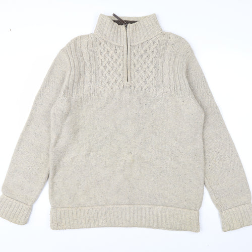 Mantaray Mens Beige Cable Knit 1/4 Zip Jumper Size M Wool Blend