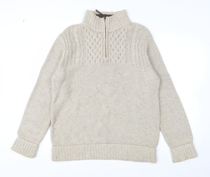 Mantaray Mens Beige Cable Knit 1/4 Zip Jumper Size M Wool Blend