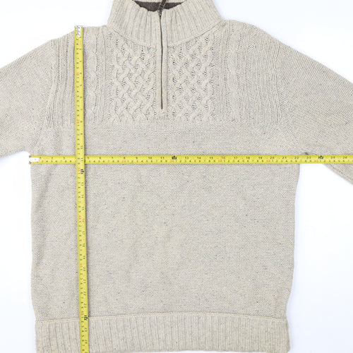 Mantaray Mens Beige Cable Knit 1/4 Zip Jumper Size M Wool Blend