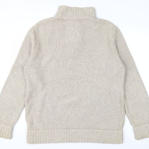 Mantaray Mens Beige Cable Knit 1/4 Zip Jumper Size M Wool Blend