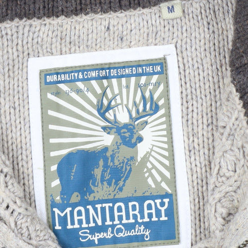 Mantaray Mens Beige Cable Knit 1/4 Zip Jumper Size M Wool Blend