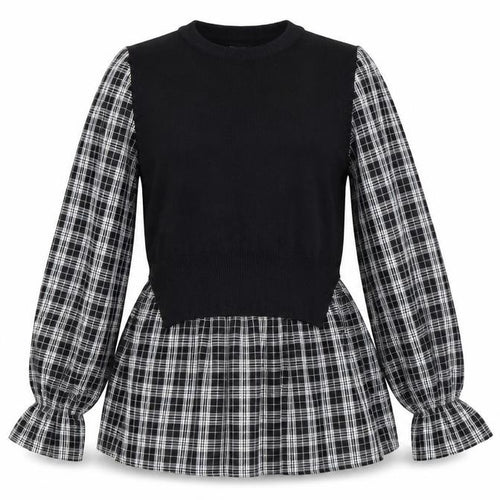 New Look Women's Black Check Tunic Blouse Size 8 Long Sleeve