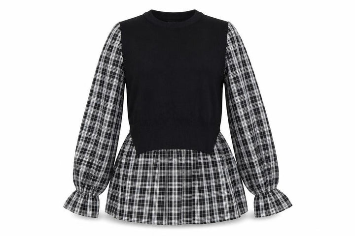 New Look Women's Black Check Tunic Blouse Size 8 Long Sleeve