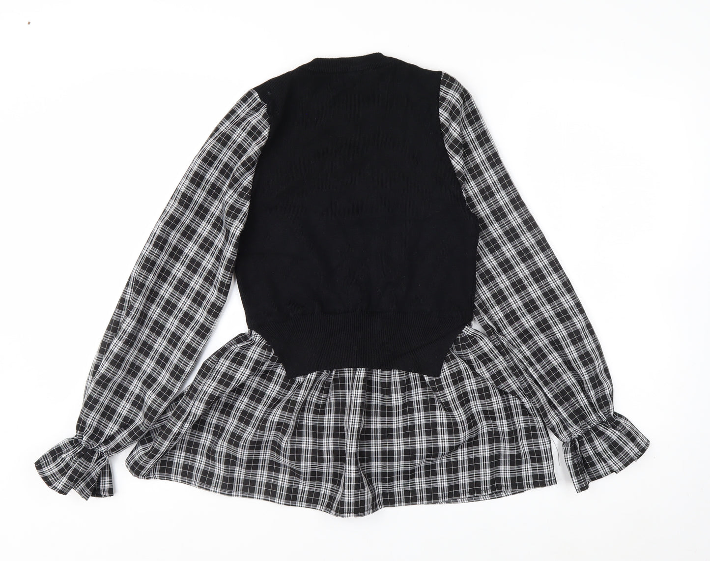 New Look Women's Black Check Tunic Blouse Size 8 Long Sleeve