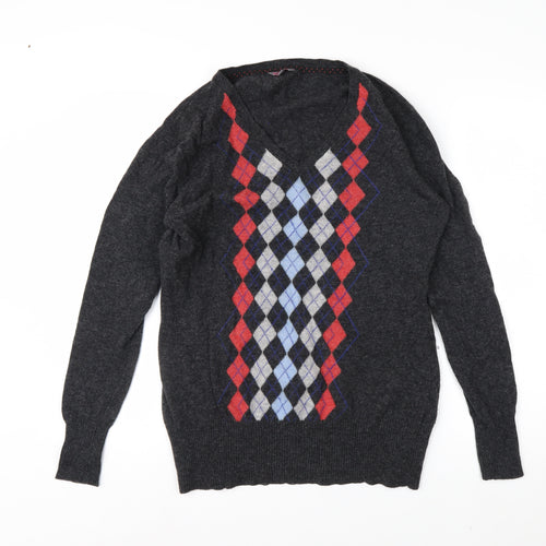Stanfield Men's Grey Argyle Wool V-Neck Jumper XL