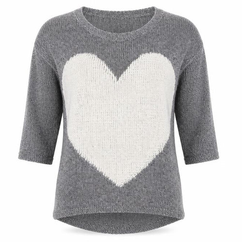 Next Womens Grey Heart Knit Jumper Size 8 Cotton Blend 3/4 Sleeve