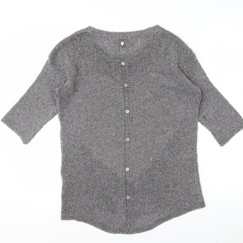 Next Womens Grey Heart Knit Jumper Size 8 Cotton Blend 3/4 Sleeve