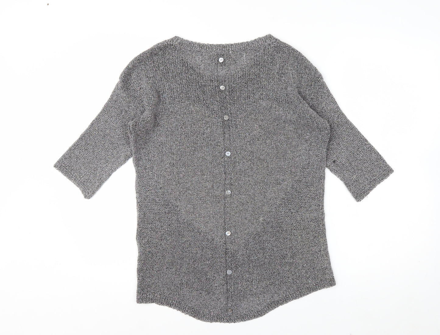 Next Womens Grey Heart Knit Jumper Size 8 Cotton Blend 3/4 Sleeve