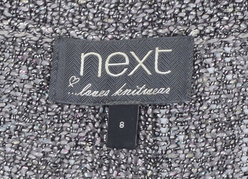Next Womens Grey Heart Knit Jumper Size 8 Cotton Blend 3/4 Sleeve