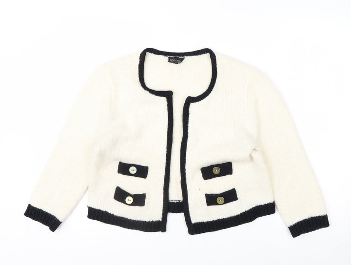 Topshop Women’s Ivory Black Trim Cardigan UK 14 Wool Blend
