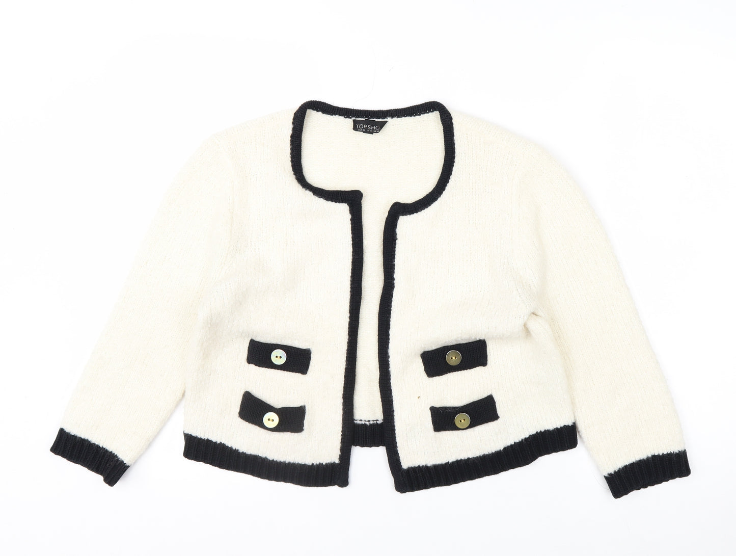Topshop Women’s Ivory Black Trim Cardigan UK 14 Wool Blend