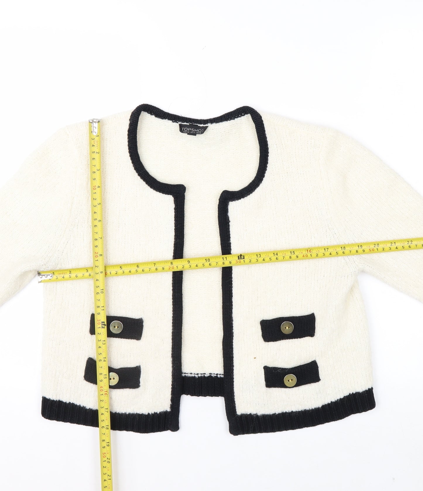 Topshop Women’s Ivory Black Trim Cardigan UK 14 Wool Blend