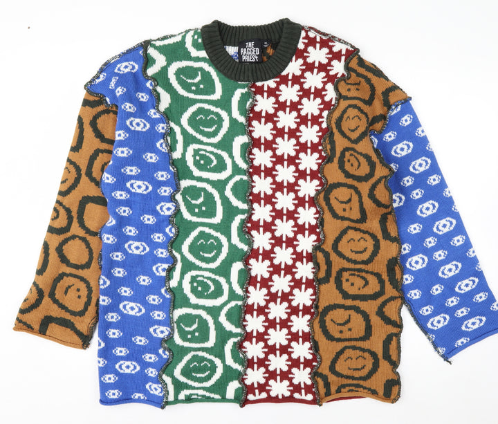 The Ragged Priest Men's Multicoloured XS Graphic Knit Pullover Jumper