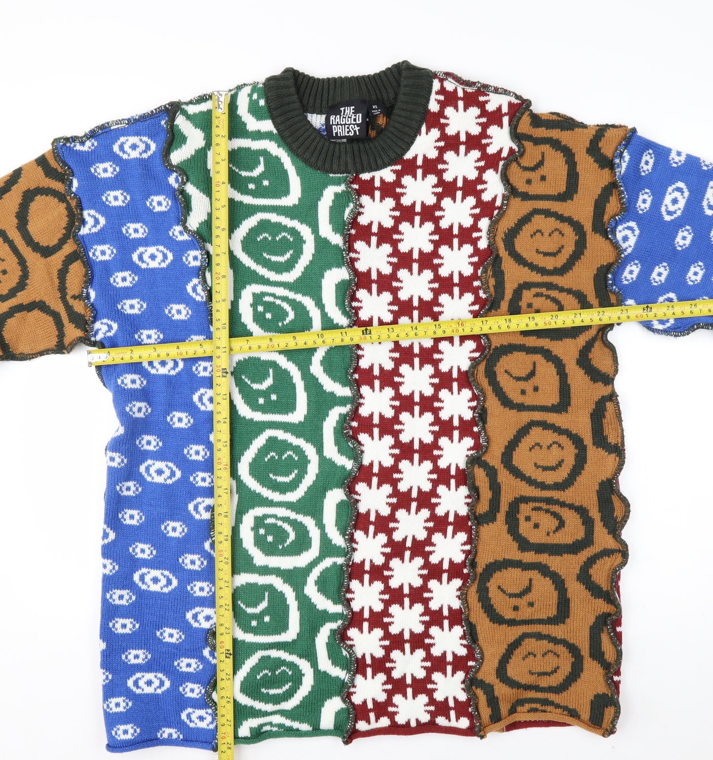 The Ragged Priest Men's Multicoloured XS Graphic Knit Pullover Jumper
