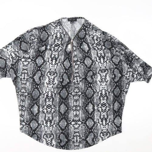 New Look Women’s Grey Snake Print Short Sleeve Zip Tunic Blouse Size M