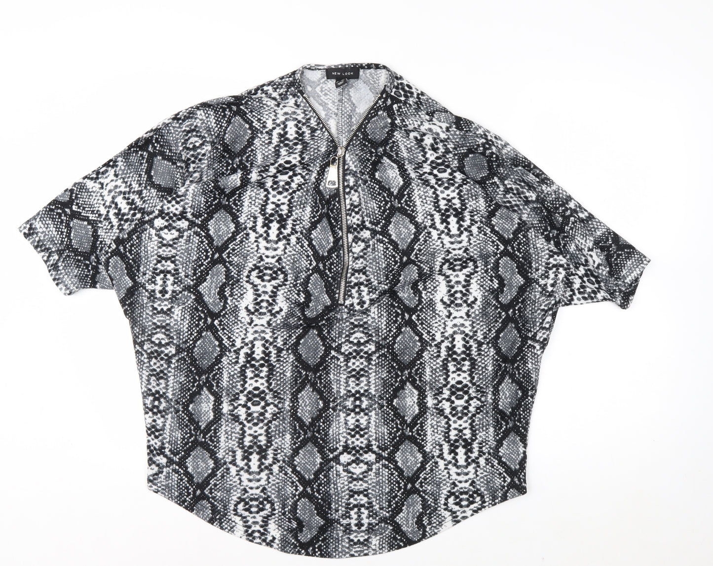 New Look Women’s Grey Snake Print Short Sleeve Zip Tunic Blouse Size M