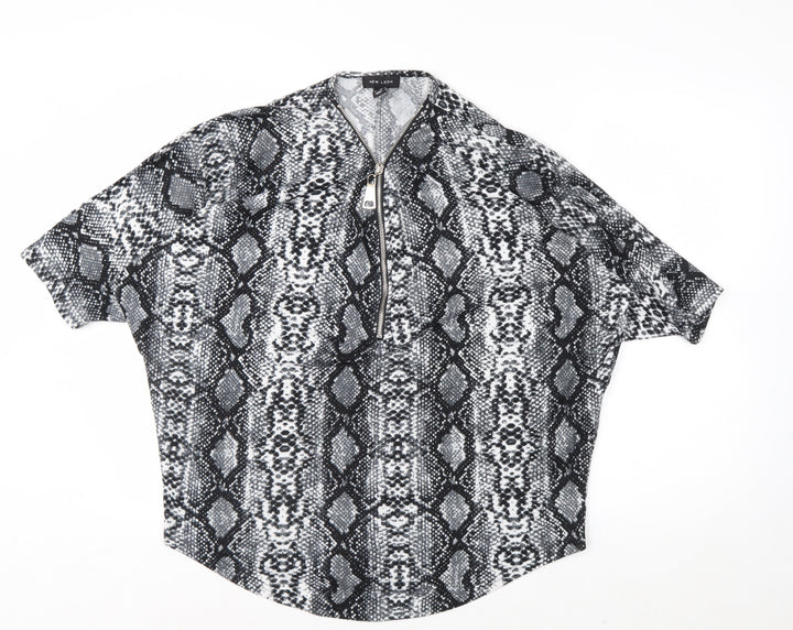 New Look Women’s Grey Snake Print Short Sleeve Zip Tunic Blouse Size M